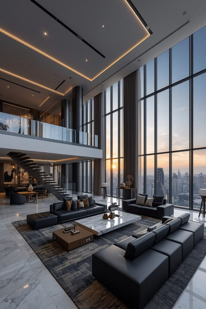 ultra luxury smart penthouse living room 2030